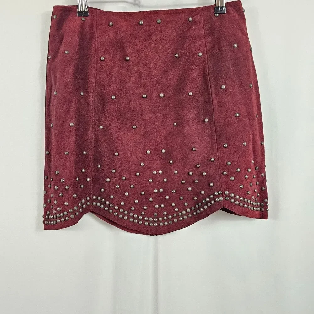 NWT Free People Studded Skirt in Wine - Size 4